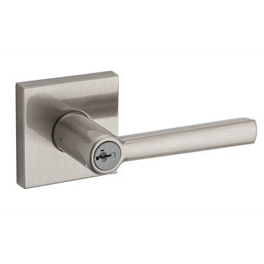Montreal Square Rose Keyed Entry Levers - Satin Nickel